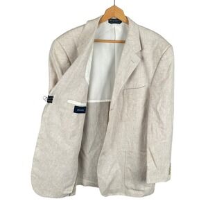 Haspel Mens 46R Linen Blazer Beige Tan 3 Button Sport Coat Jacket Lightweight